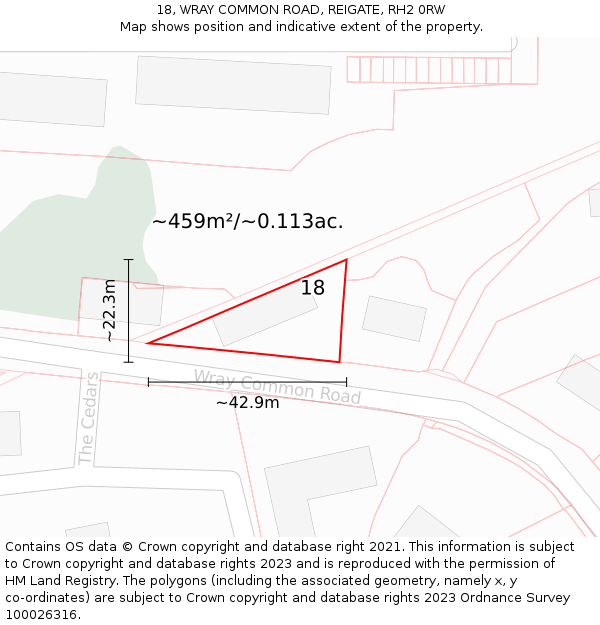 18, WRAY COMMON ROAD, REIGATE, RH2 0RW: Plot and title map