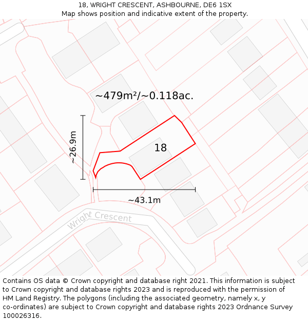 18, WRIGHT CRESCENT, ASHBOURNE, DE6 1SX: Plot and title map