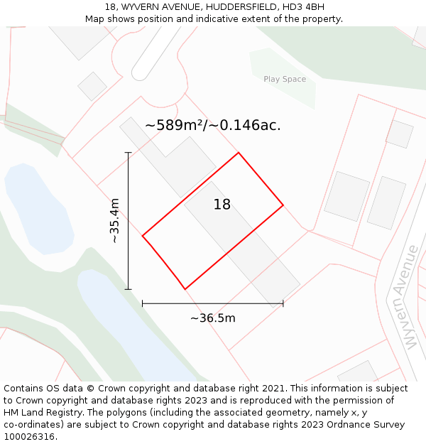 18, WYVERN AVENUE, HUDDERSFIELD, HD3 4BH: Plot and title map