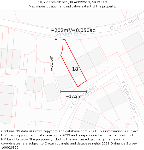 18, Y CEDRWYDDEN, BLACKWOOD, NP12 1FD: Plot and title map
