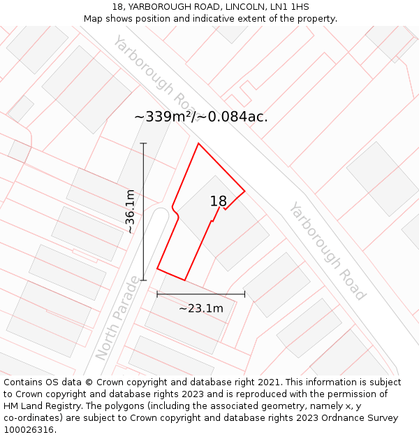 18, YARBOROUGH ROAD, LINCOLN, LN1 1HS: Plot and title map