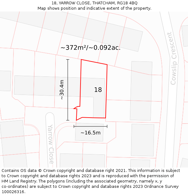 18, YARROW CLOSE, THATCHAM, RG18 4BQ: Plot and title map