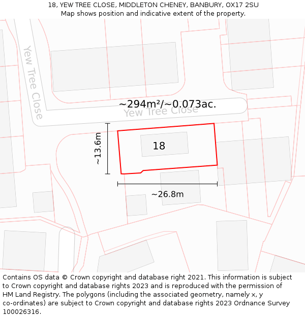 18, YEW TREE CLOSE, MIDDLETON CHENEY, BANBURY, OX17 2SU: Plot and title map