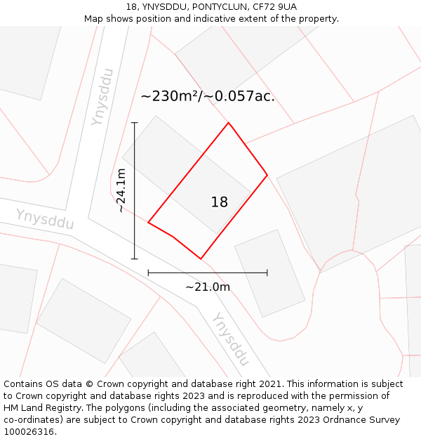18, YNYSDDU, PONTYCLUN, CF72 9UA: Plot and title map
