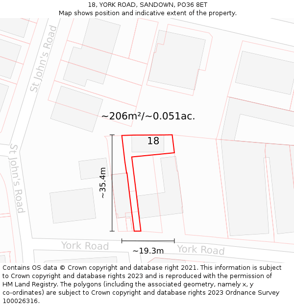 18, YORK ROAD, SANDOWN, PO36 8ET: Plot and title map