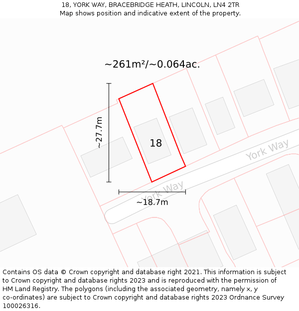 18, YORK WAY, BRACEBRIDGE HEATH, LINCOLN, LN4 2TR: Plot and title map