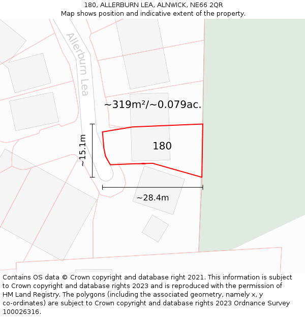180, ALLERBURN LEA, ALNWICK, NE66 2QR: Plot and title map