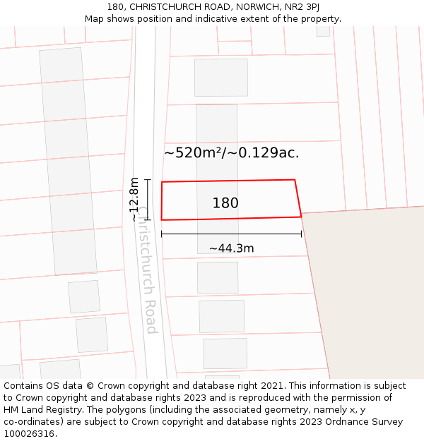 180, CHRISTCHURCH ROAD, NORWICH, NR2 3PJ: Plot and title map