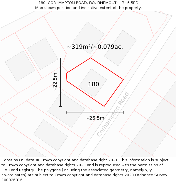 180, CORHAMPTON ROAD, BOURNEMOUTH, BH6 5PD: Plot and title map