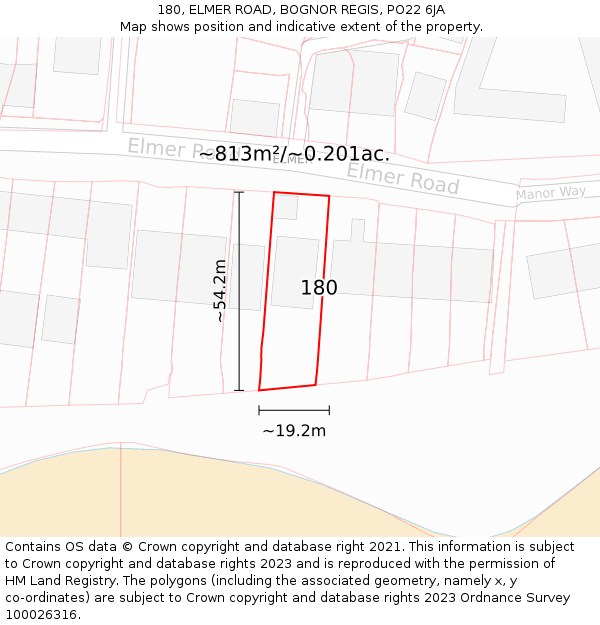 180, ELMER ROAD, BOGNOR REGIS, PO22 6JA: Plot and title map