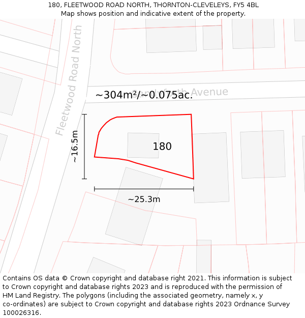 180, FLEETWOOD ROAD NORTH, THORNTON-CLEVELEYS, FY5 4BL: Plot and title map