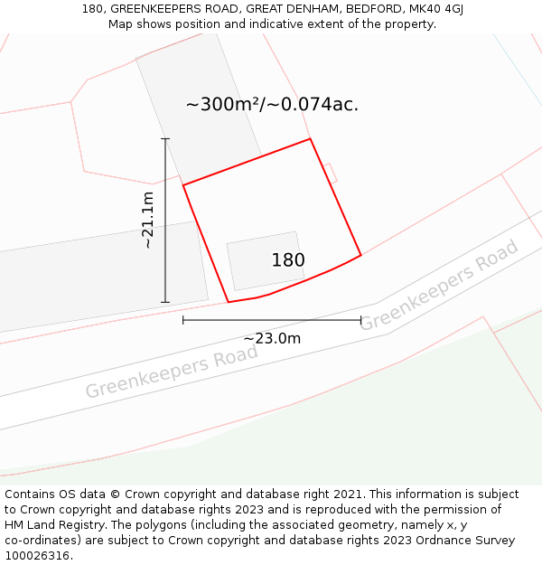 180, GREENKEEPERS ROAD, GREAT DENHAM, BEDFORD, MK40 4GJ: Plot and title map