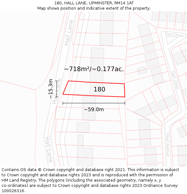 180, HALL LANE, UPMINSTER, RM14 1AT: Plot and title map