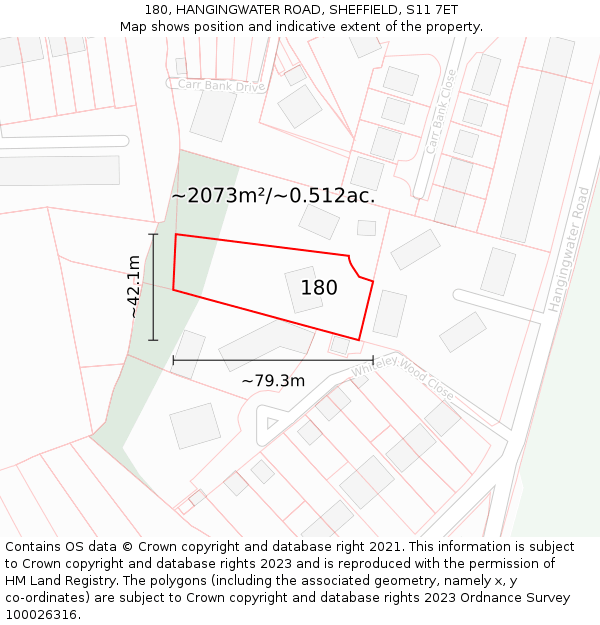 180, HANGINGWATER ROAD, SHEFFIELD, S11 7ET: Plot and title map