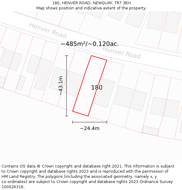 180, HENVER ROAD, NEWQUAY, TR7 3EH: Plot and title map