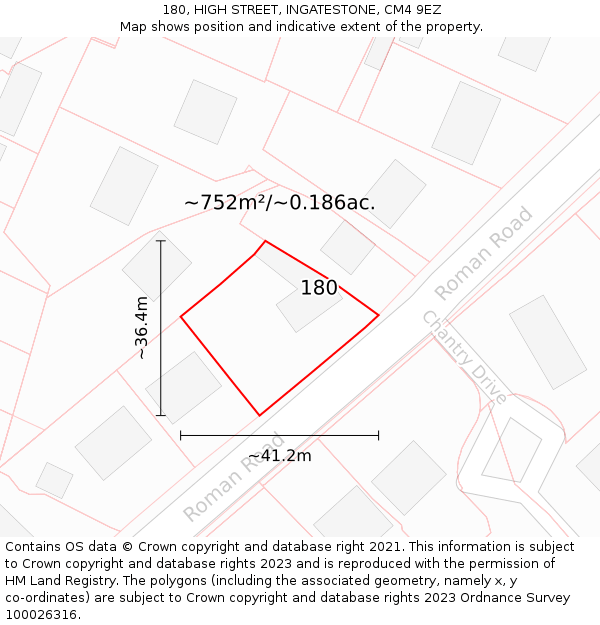 180, HIGH STREET, INGATESTONE, CM4 9EZ: Plot and title map