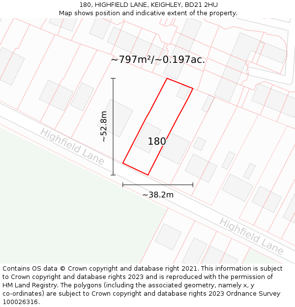 180, HIGHFIELD LANE, KEIGHLEY, BD21 2HU: Plot and title map