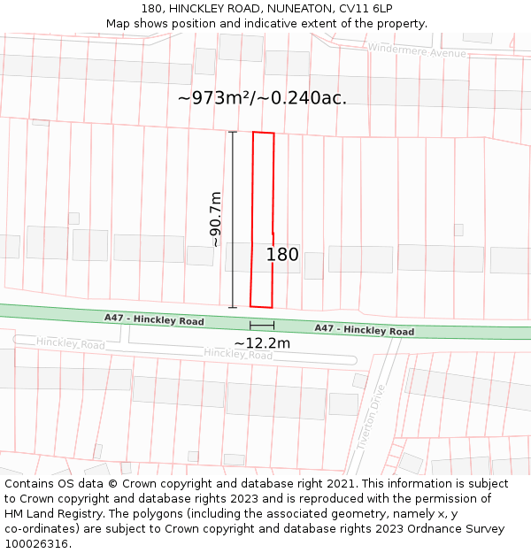 180, HINCKLEY ROAD, NUNEATON, CV11 6LP: Plot and title map