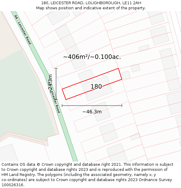 180, LEICESTER ROAD, LOUGHBOROUGH, LE11 2AH: Plot and title map