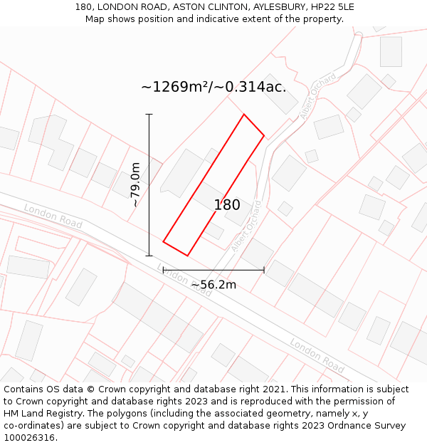 180, LONDON ROAD, ASTON CLINTON, AYLESBURY, HP22 5LE: Plot and title map