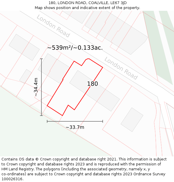 180, LONDON ROAD, COALVILLE, LE67 3JD: Plot and title map