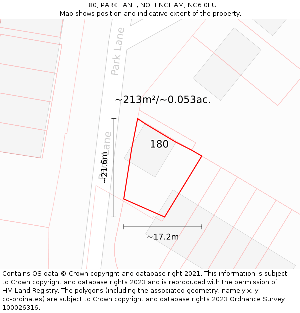 180, PARK LANE, NOTTINGHAM, NG6 0EU: Plot and title map