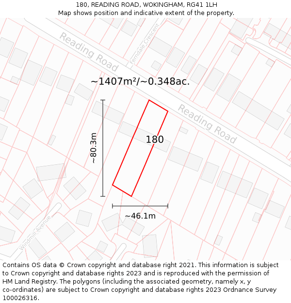 180, READING ROAD, WOKINGHAM, RG41 1LH: Plot and title map