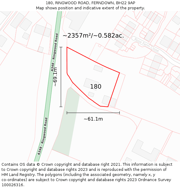 180, RINGWOOD ROAD, FERNDOWN, BH22 9AP: Plot and title map