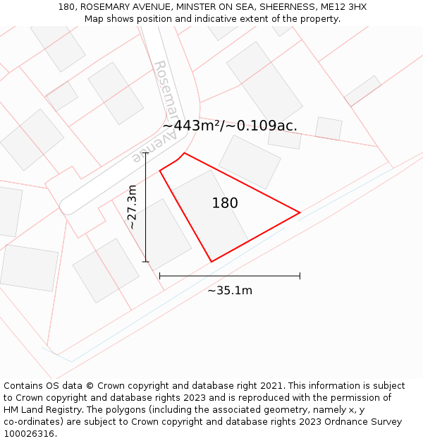 180, ROSEMARY AVENUE, MINSTER ON SEA, SHEERNESS, ME12 3HX: Plot and title map