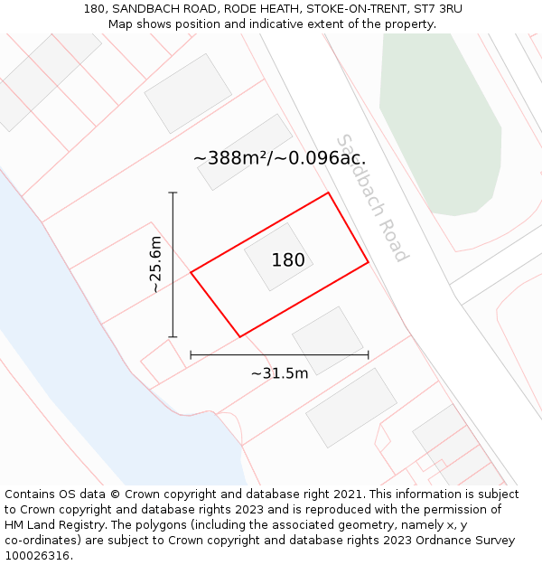 180, SANDBACH ROAD, RODE HEATH, STOKE-ON-TRENT, ST7 3RU: Plot and title map