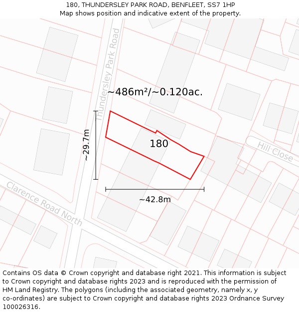 180, THUNDERSLEY PARK ROAD, BENFLEET, SS7 1HP: Plot and title map