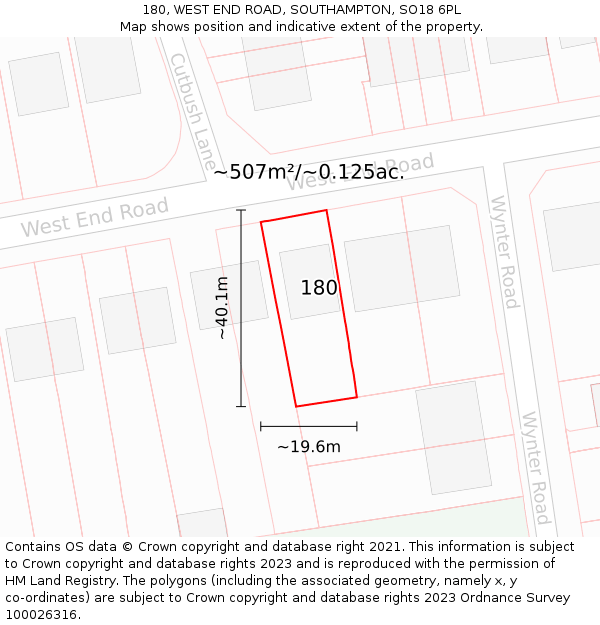 180, WEST END ROAD, SOUTHAMPTON, SO18 6PL: Plot and title map