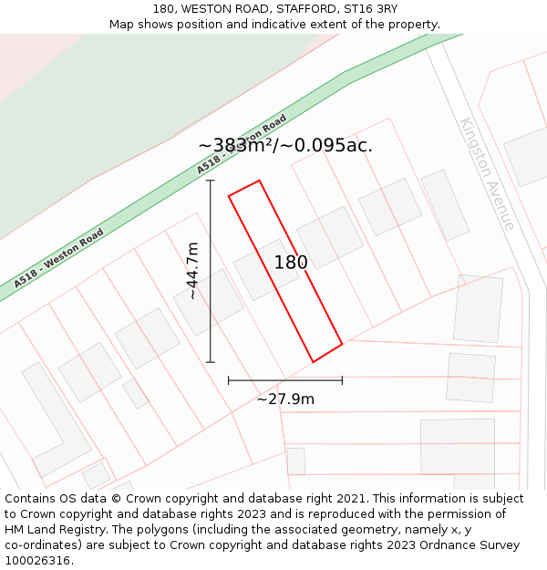 180, WESTON ROAD, STAFFORD, ST16 3RY: Plot and title map