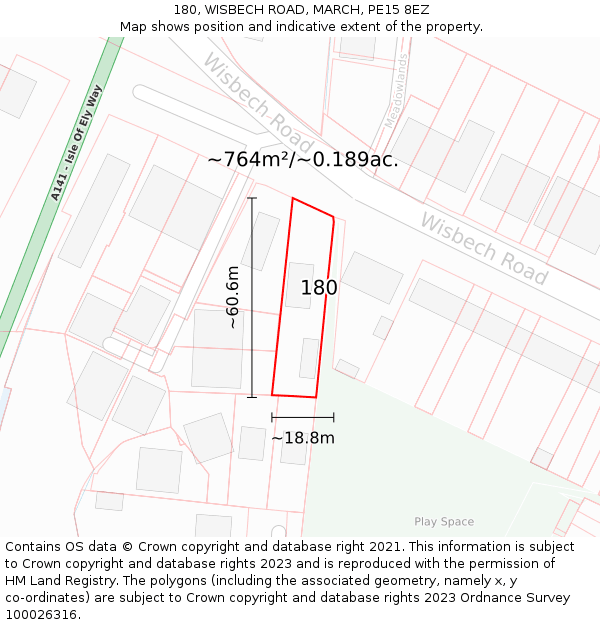 180, WISBECH ROAD, MARCH, PE15 8EZ: Plot and title map