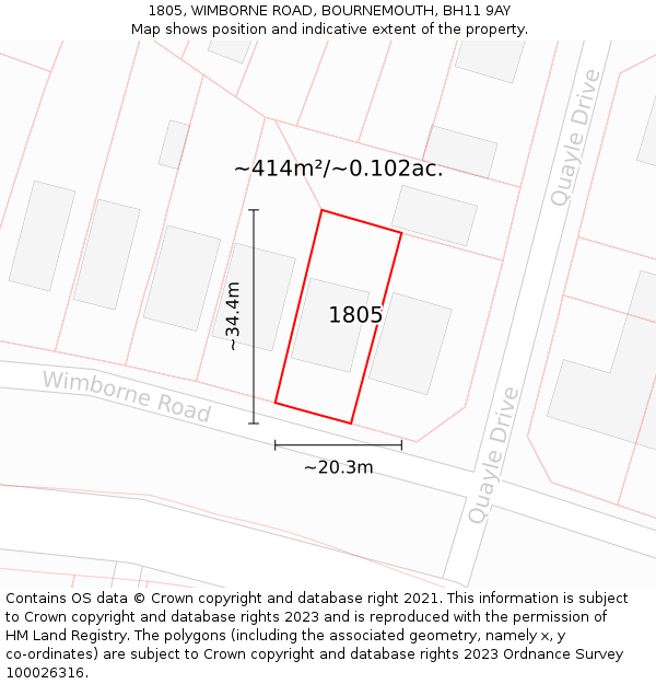 1805, WIMBORNE ROAD, BOURNEMOUTH, BH11 9AY: Plot and title map
