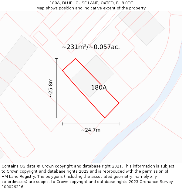 180A, BLUEHOUSE LANE, OXTED, RH8 0DE: Plot and title map