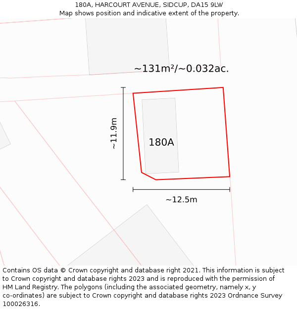 180A, HARCOURT AVENUE, SIDCUP, DA15 9LW: Plot and title map