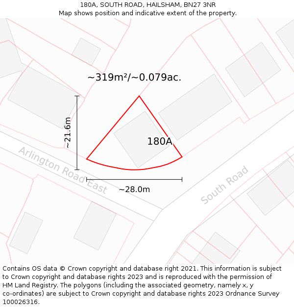 180A, SOUTH ROAD, HAILSHAM, BN27 3NR: Plot and title map
