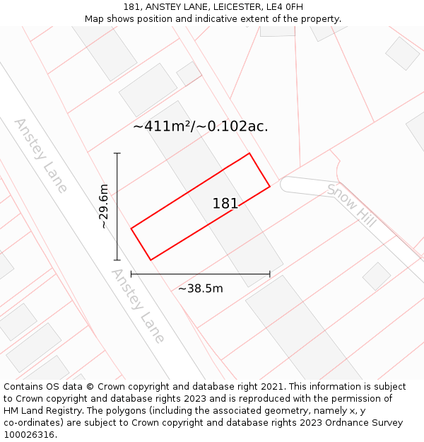 181, ANSTEY LANE, LEICESTER, LE4 0FH: Plot and title map