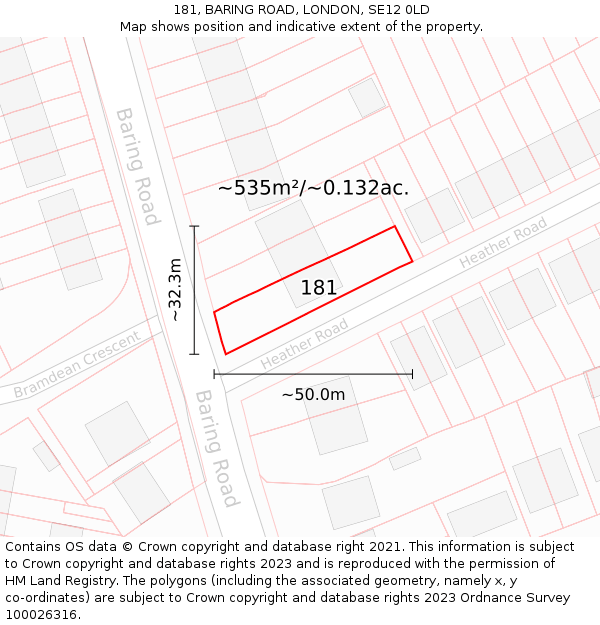 181, BARING ROAD, LONDON, SE12 0LD: Plot and title map