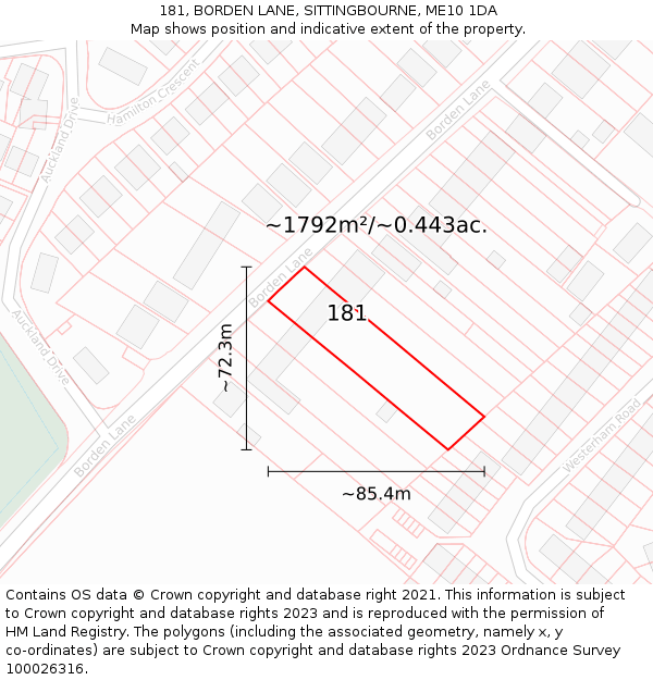 181, BORDEN LANE, SITTINGBOURNE, ME10 1DA: Plot and title map