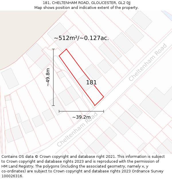 181, CHELTENHAM ROAD, GLOUCESTER, GL2 0JJ: Plot and title map