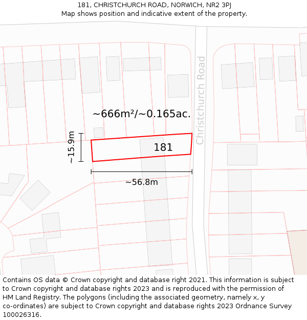 181, CHRISTCHURCH ROAD, NORWICH, NR2 3PJ: Plot and title map