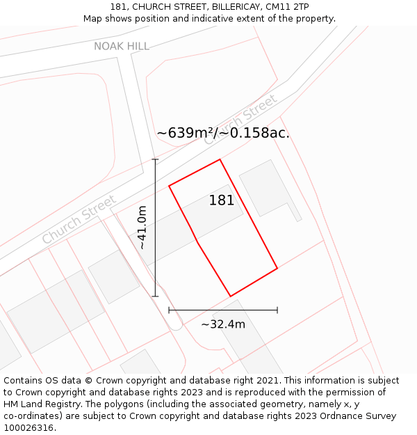 181, CHURCH STREET, BILLERICAY, CM11 2TP: Plot and title map