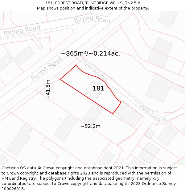 181, FOREST ROAD, TUNBRIDGE WELLS, TN2 5JA: Plot and title map