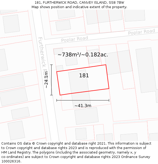 181, FURTHERWICK ROAD, CANVEY ISLAND, SS8 7BW: Plot and title map