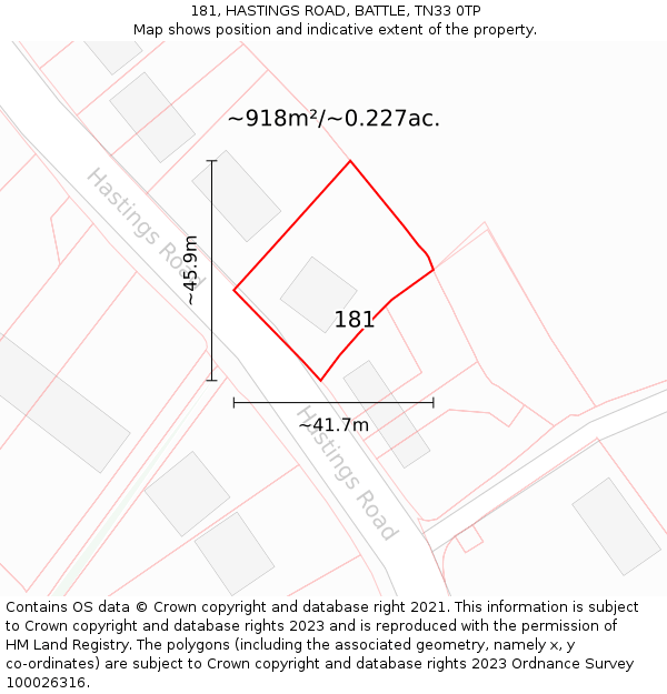 181, HASTINGS ROAD, BATTLE, TN33 0TP: Plot and title map