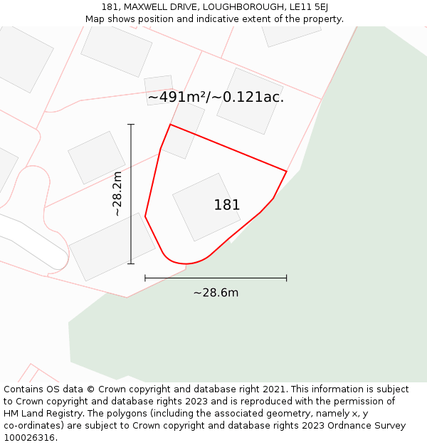 181, MAXWELL DRIVE, LOUGHBOROUGH, LE11 5EJ: Plot and title map