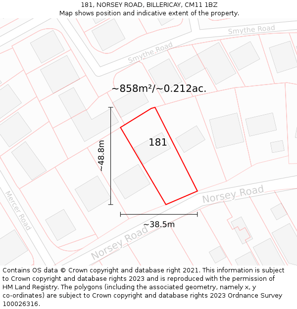 181, NORSEY ROAD, BILLERICAY, CM11 1BZ: Plot and title map
