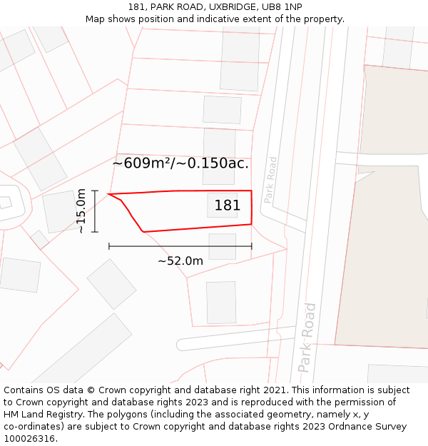 181, PARK ROAD, UXBRIDGE, UB8 1NP: Plot and title map